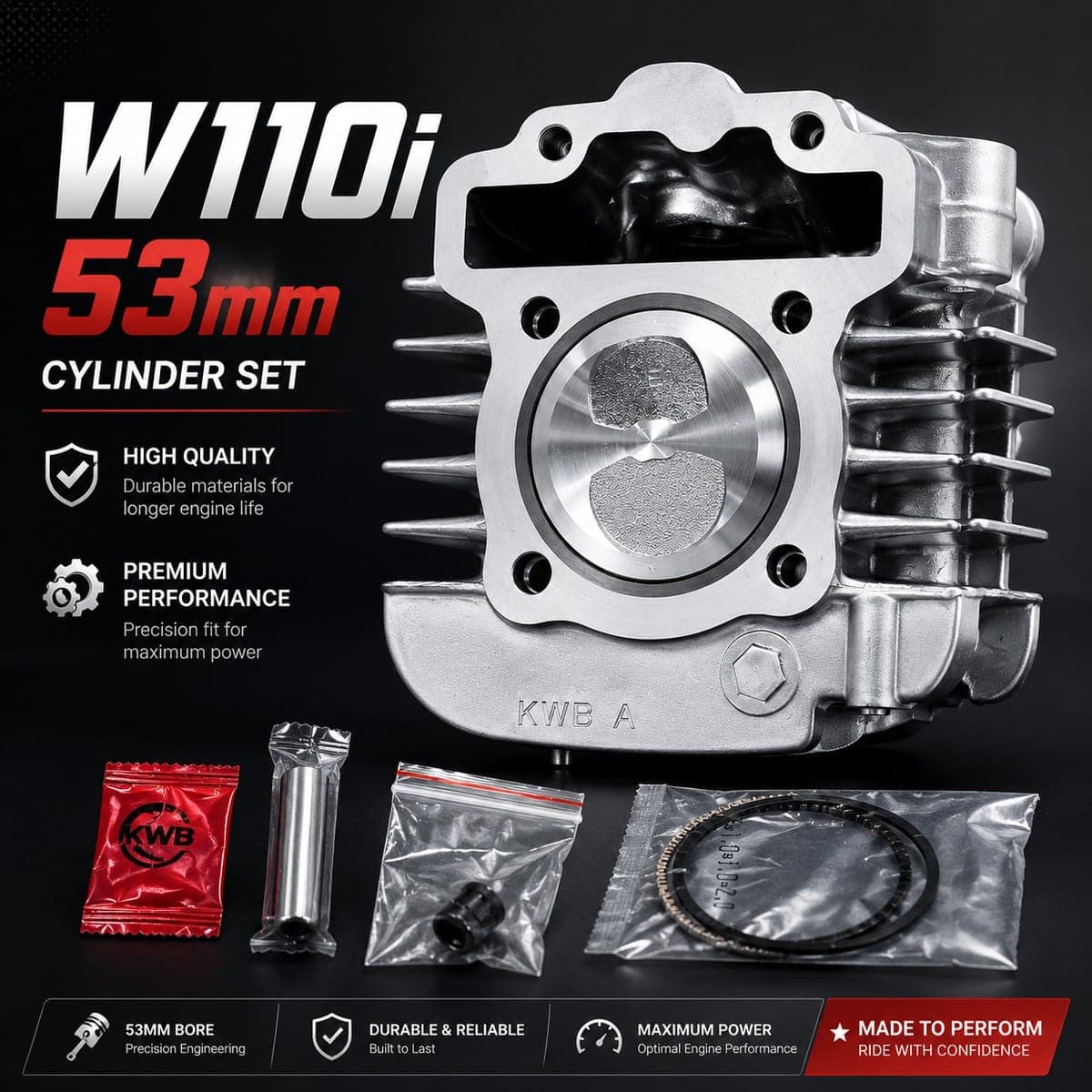 เสื้อสูบแต่ง W110i 53mm ไม่มียี่ห้อ ราคา 390 บาท - Mana Racing Shop