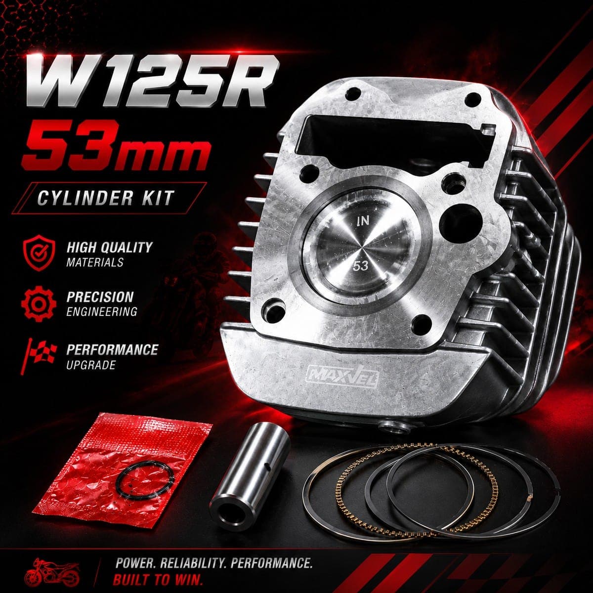 เสื้อสูบแต่ง W125R 53mm ไม่มียี่ห้อ ราคา 440 บาท - Mana Racing Shop