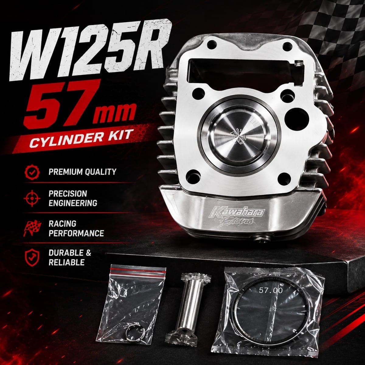 เสื้อสูบแต่ง W125R 57mm ไม่มียี่ห้อ ราคา 470 บาท - Mana Racing Shop