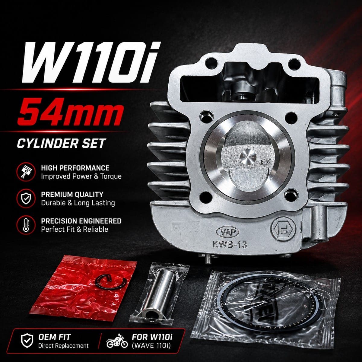 เสื้อสูบแต่ง W110i 54mm ไม่มียี่ห้อ ราคา 390 บาท - Mana Racing Shop