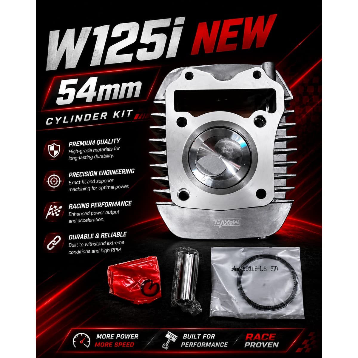 ชุดเสื้อสูบแต่ง W125i New 54mm ราคา 450 บาท - Mana Racing Shop