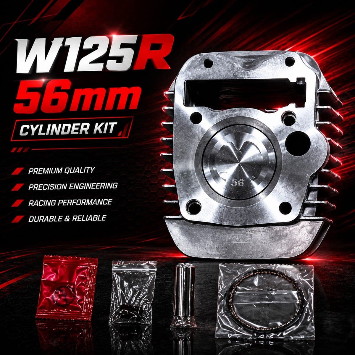 เสื้อสูบแต่ง W125R 56mm ไม่มียี่ห้อ ราคา 460 บาท - Mana Racing Shop
