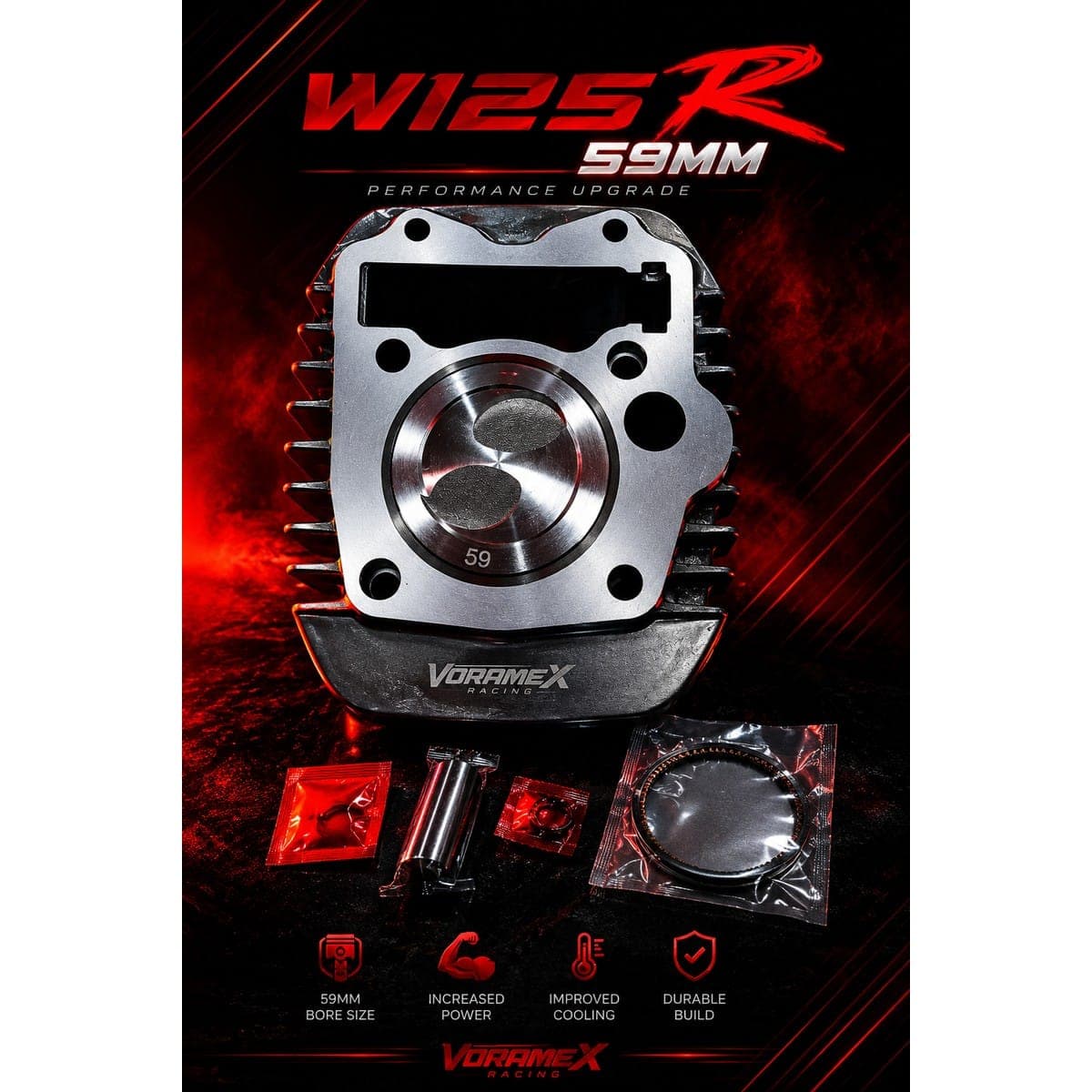เสื้อสูบแต่ง W125R 59mm ไม่มียี่ห้อ ราคา 470 บาท - Mana Racing Shop