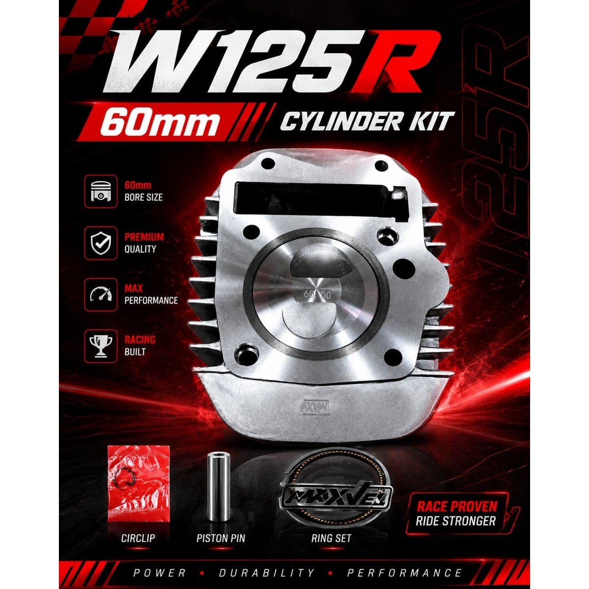 เสื้อสูบแต่ง W125R 60mm ไม่มียี่ห้อ ราคา 490 บาท - Mana Racing Shop