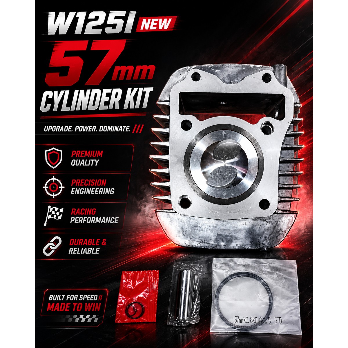 ชุดเสื้อสูบแต่ง W125i New 57mm พร้อมส่ง