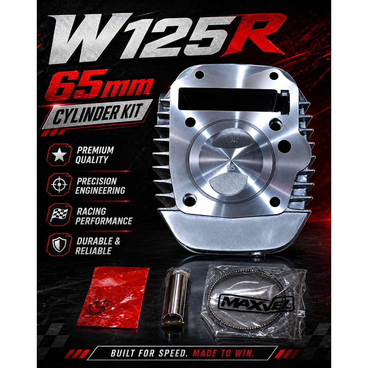 เสื้อสูบแต่ง W125R 65mm พร้อมส่ง