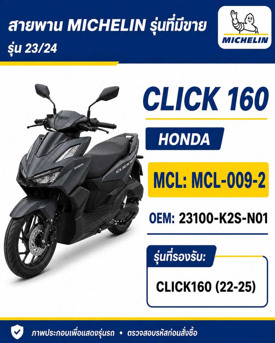 สายพาน MICHELIN CLICK160 2022-2025 MCL-009-2 CLICK160 2022-2025 - MCL-009-2 ราคา 266 บาท - Mana Racing Shop